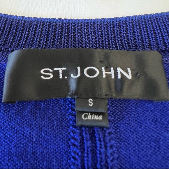 St. John Wool Silk Blend Sweater Cardigan Royal Blue Button Up Size S - Picture 3 of 7
